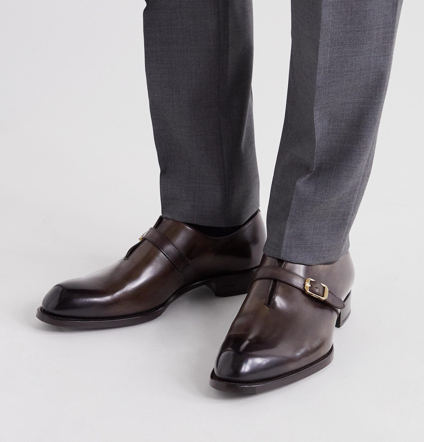 BRIONI - Benedict Burnished-Leather Monk-Strap Shoes - Brown Brioni