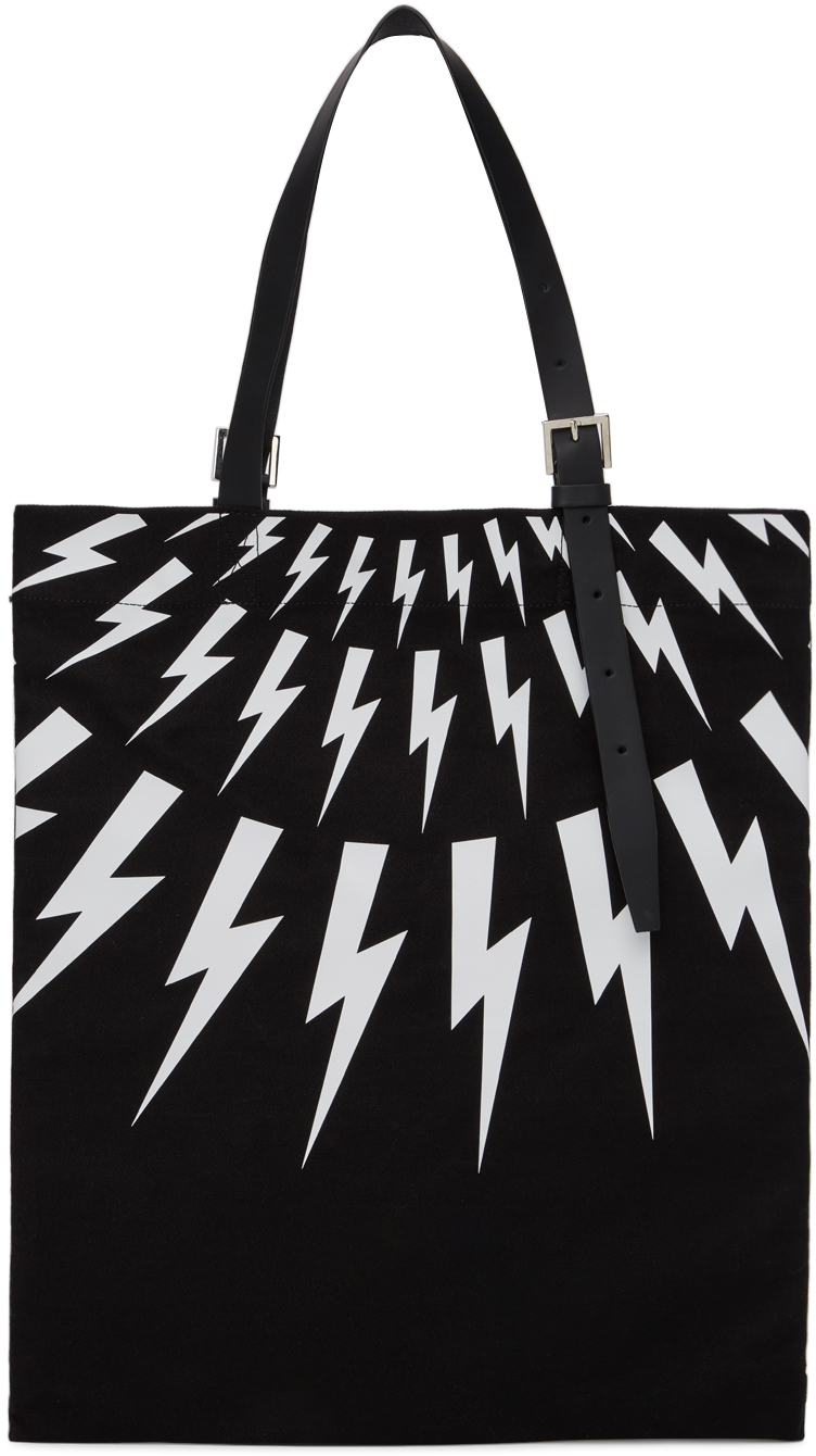 Neil Barrett Black Fair Isle Thunderbolt Tote Bag Neil Barrett