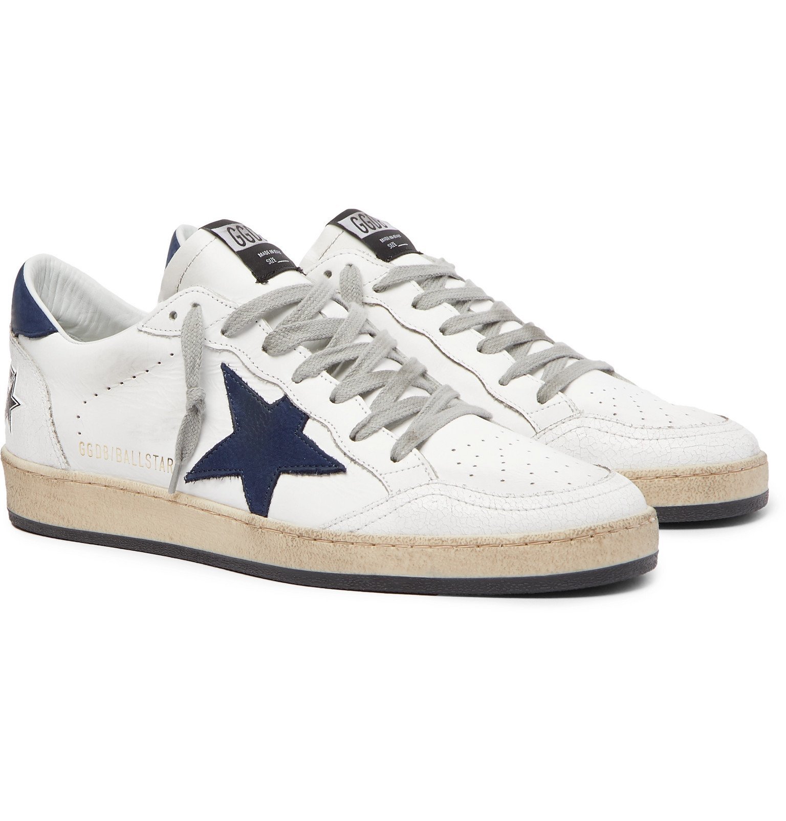 Golden Goose - Ball Star Distressed Leather Sneakers - White Golden ...