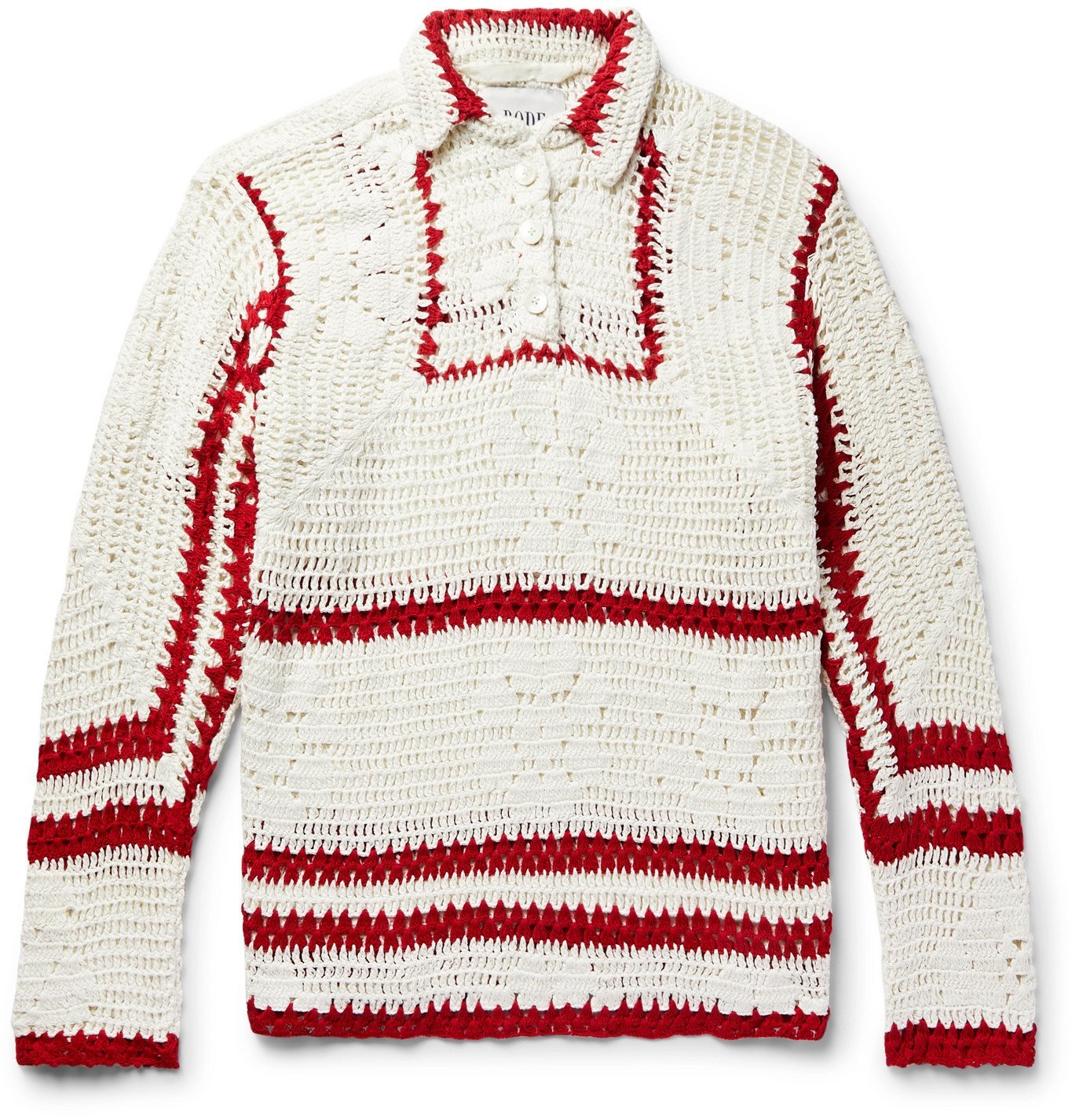 BODE - Striped Crocheted Cotton Shirt - Red Bode