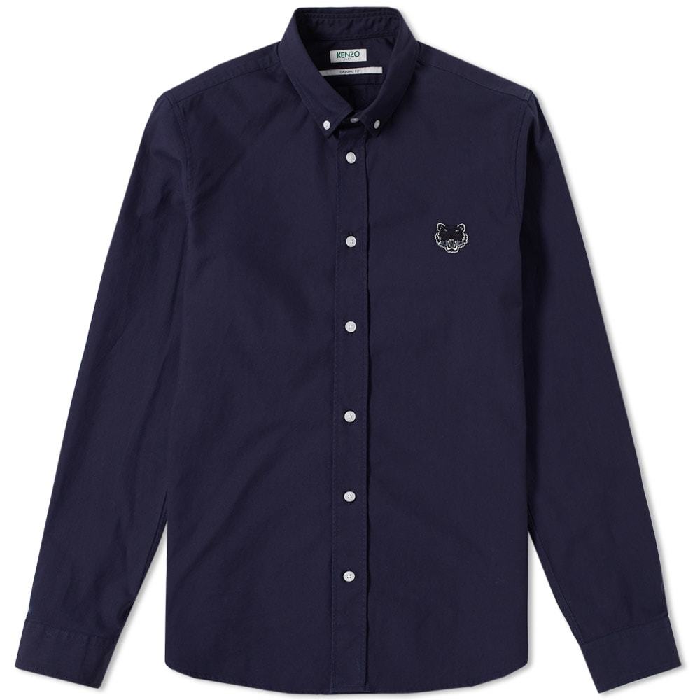 Kenzo Button Down Tiger Twill Shirt Blue Kenzo