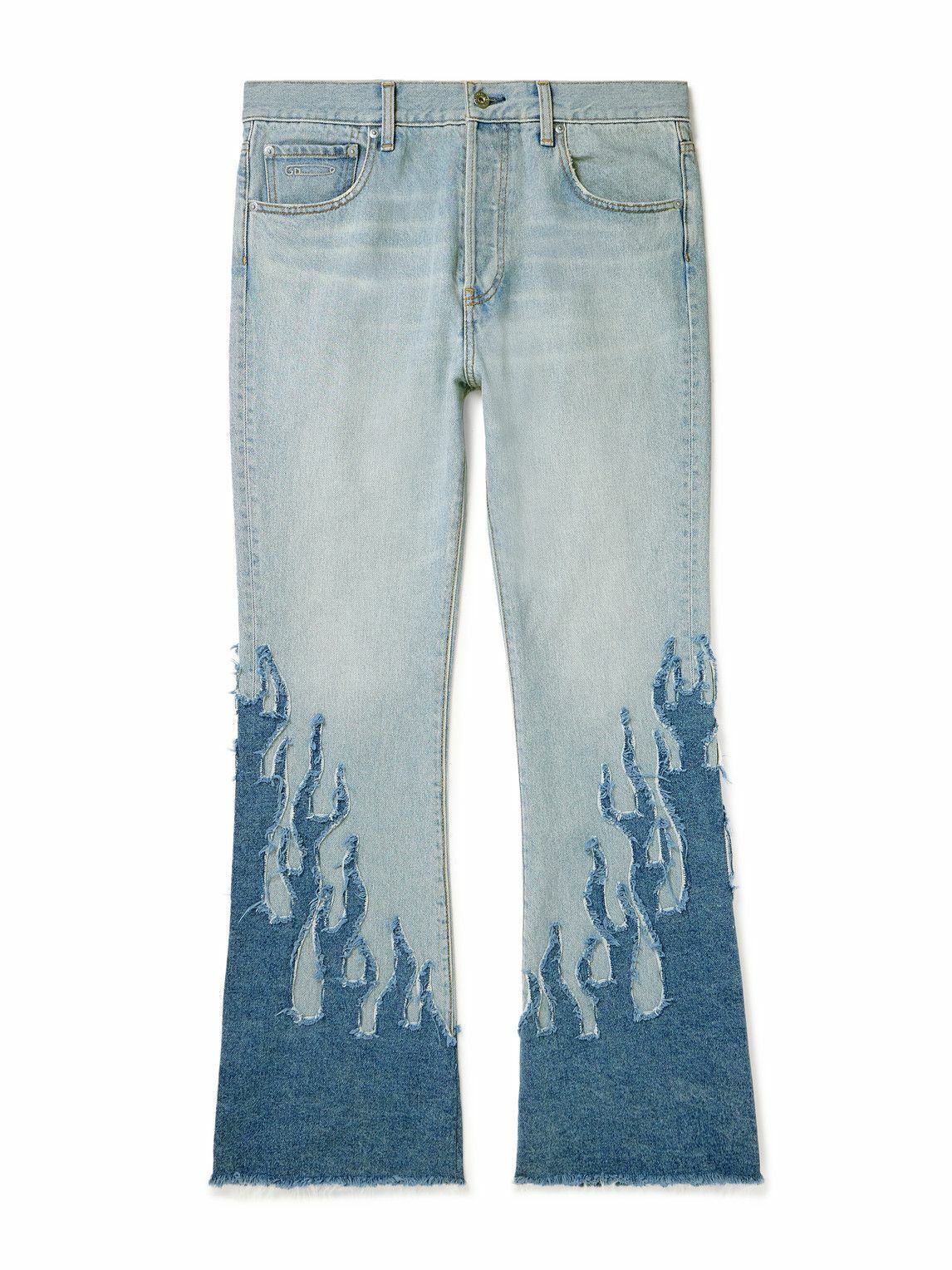 Gallery Dept. - LA Blvd Flared Appliquéd Distressed Jeans - Blue ...