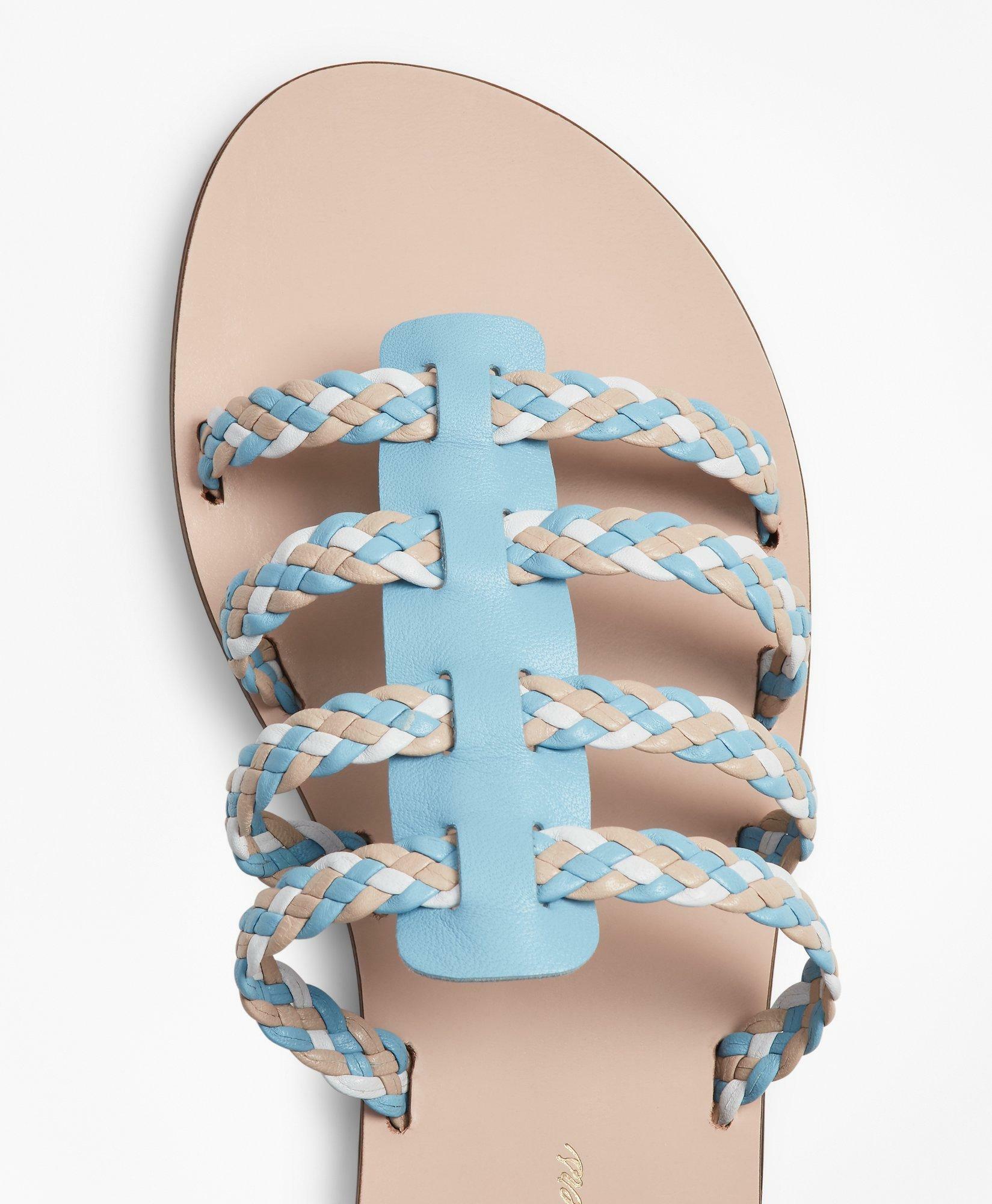 Brooks Brothers Women's Braided Leather Slide Sandals Shoes | Blue