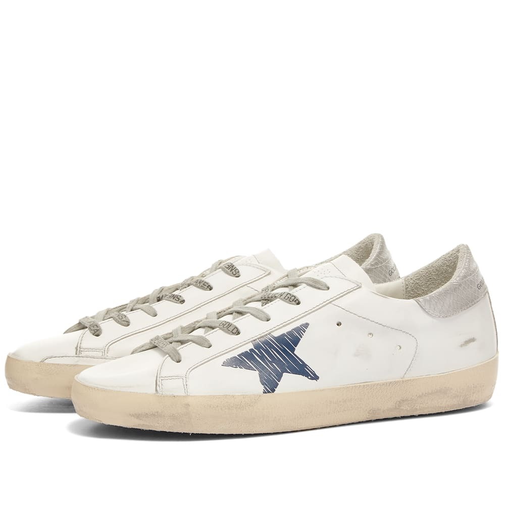 Golden Goose Women's Super-Star Leather Sneakers in White/Night Blue ...