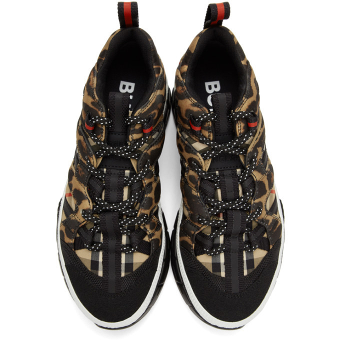 Burberry Black and Beige Leopard Union Sneakers Burberry