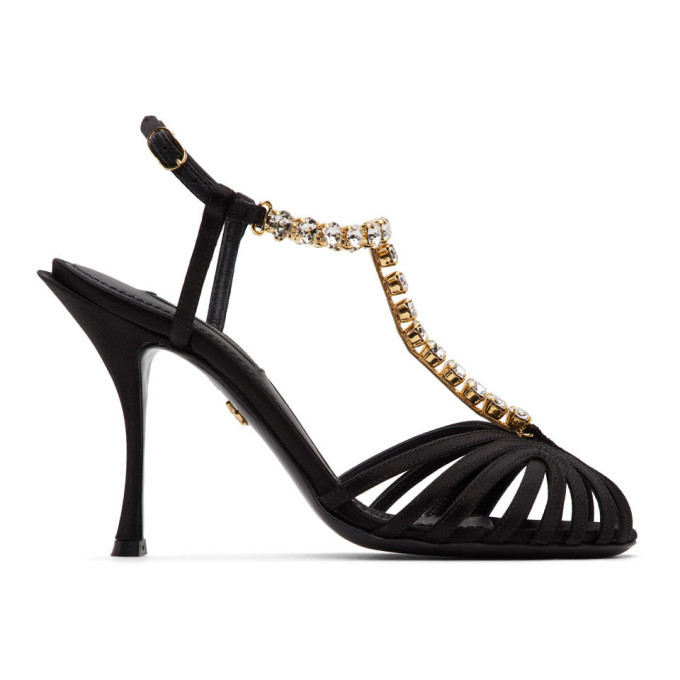 Dolce and Gabbana Black Crystal Strap Heeled Sandals Dolce & Gabbana