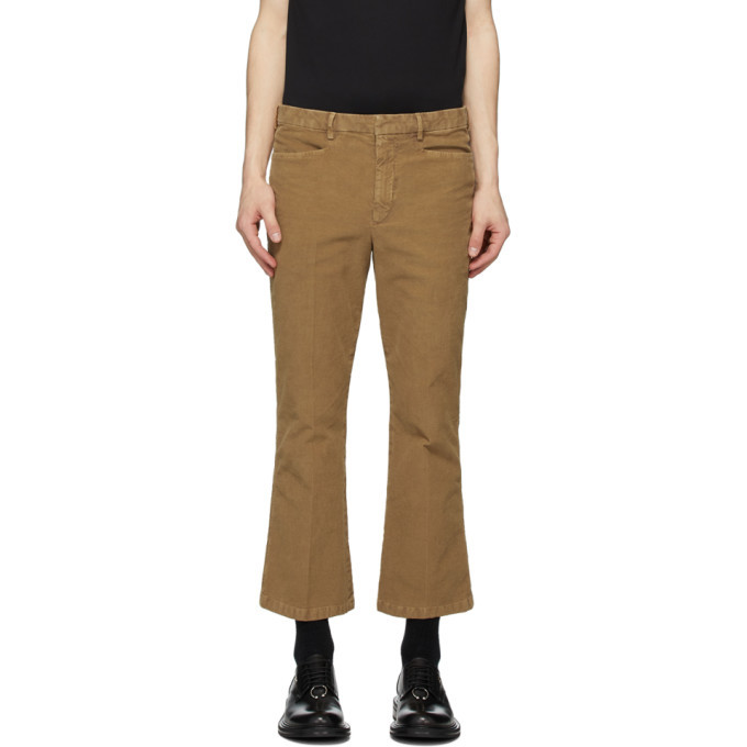 tan flared trousers