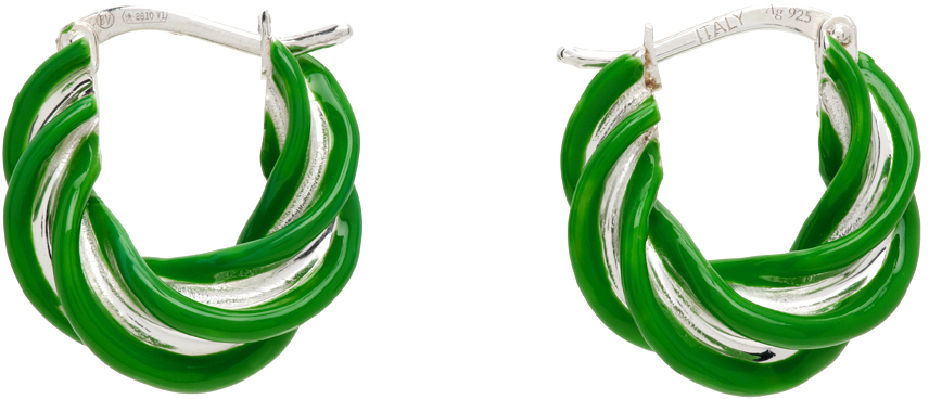 Bottega Veneta Women Pastel Green Nappa Leather And 925 Silver Earrings