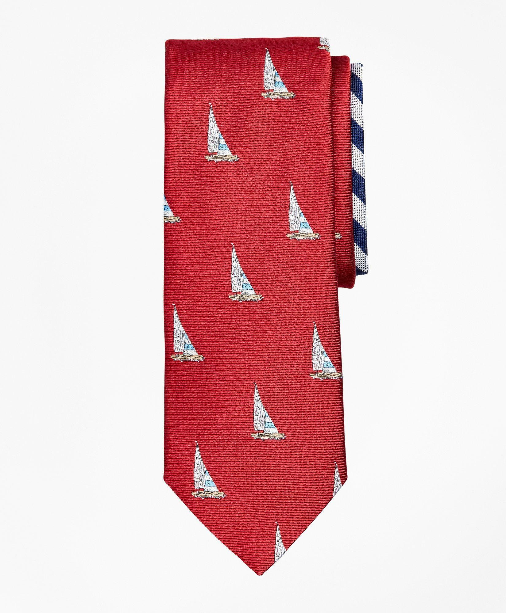 Photo: Brooks Brothers Men's Sailboat and Stripe Tie | Red