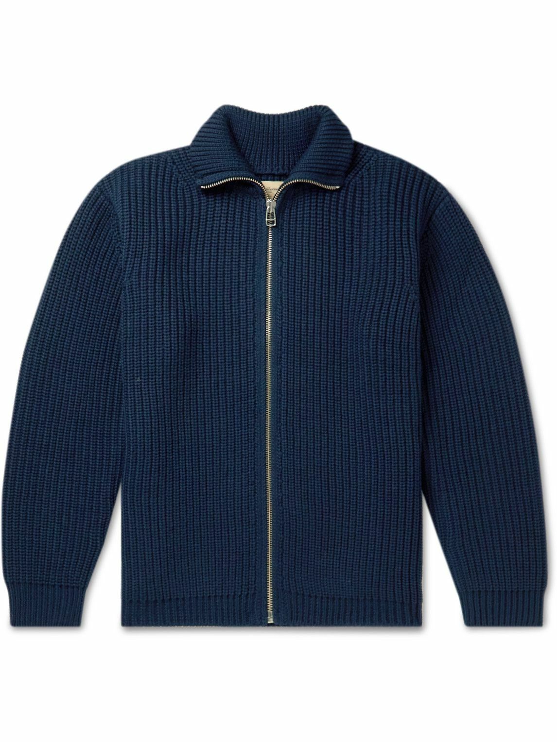 Bellerose Allip Ribbed Wool ZipUp Sweater Blue Bellerose