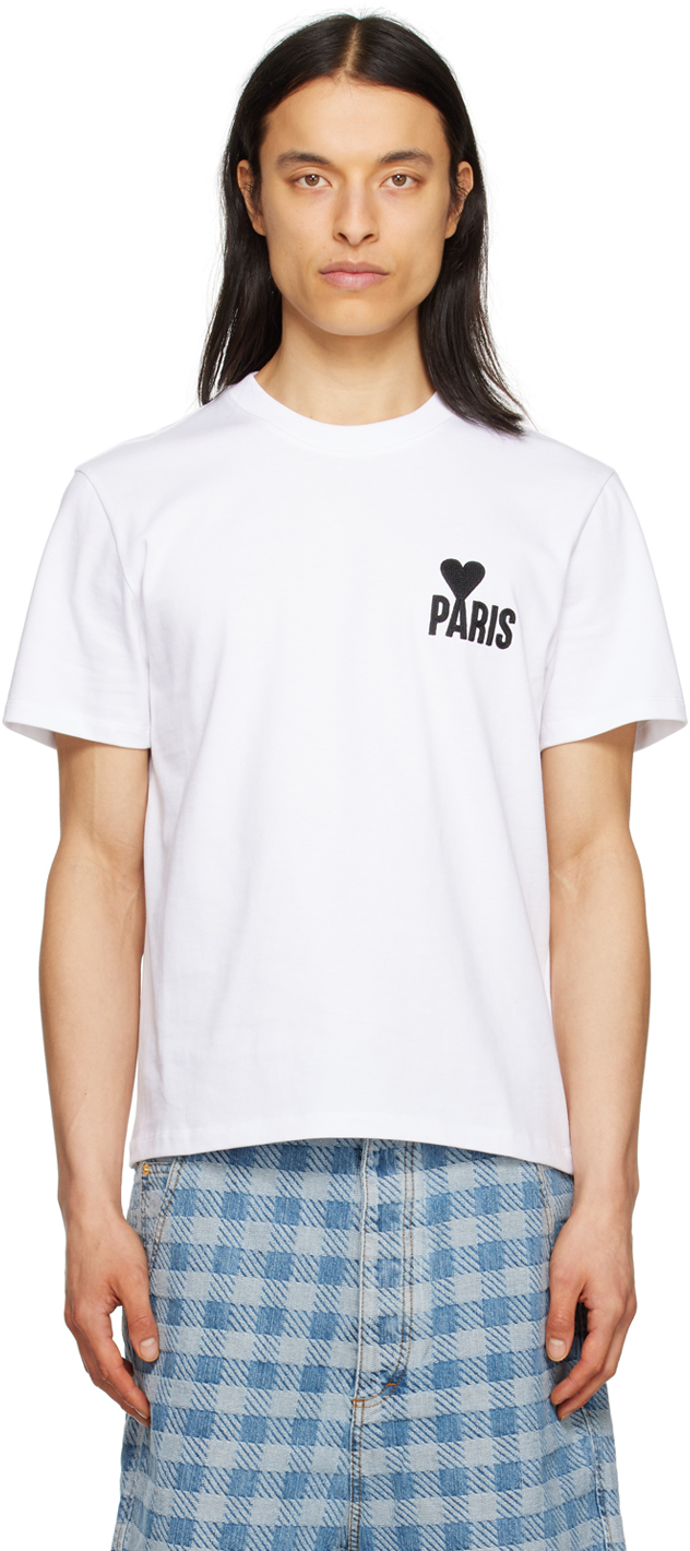 AMI Alexandre Mattiussi White 'Paris' Ami De Cœur T-Shirt AMI Alexandre ...