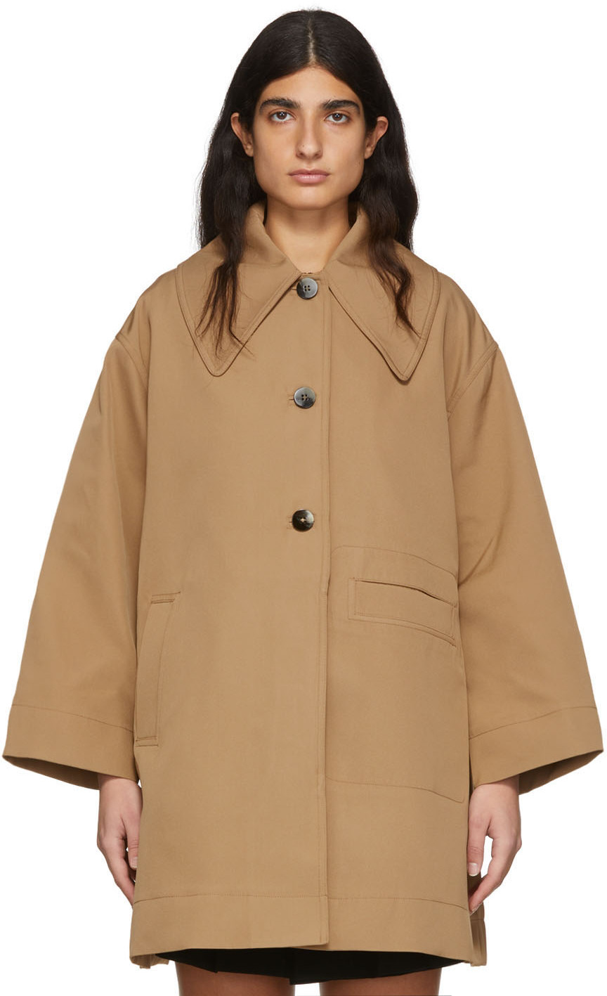 GANNI Tan Recycled Polyester Peacoat GANNI