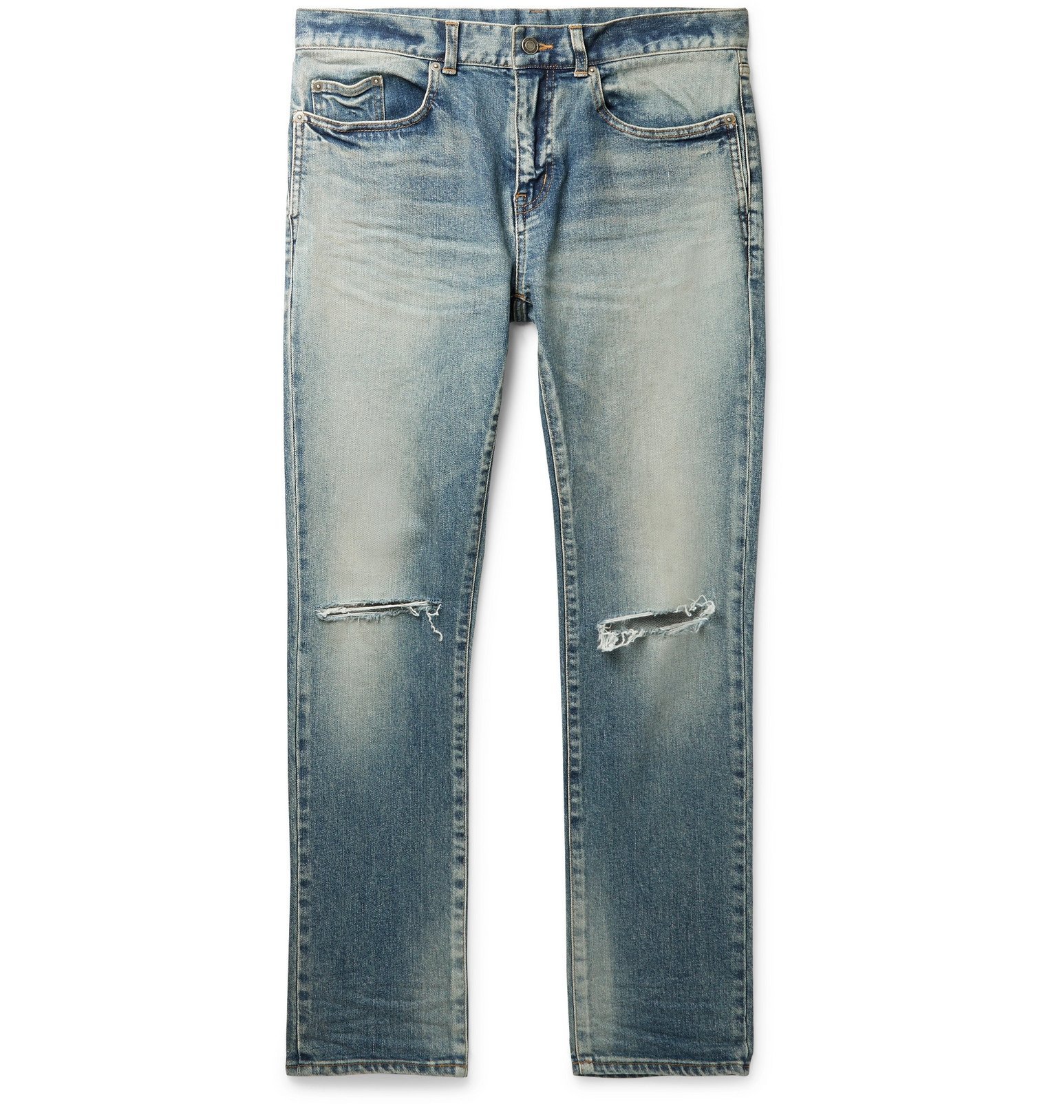 Saint Laurent - Skinny-fit Distressed Stretch-denim Jeans - Blue Saint 