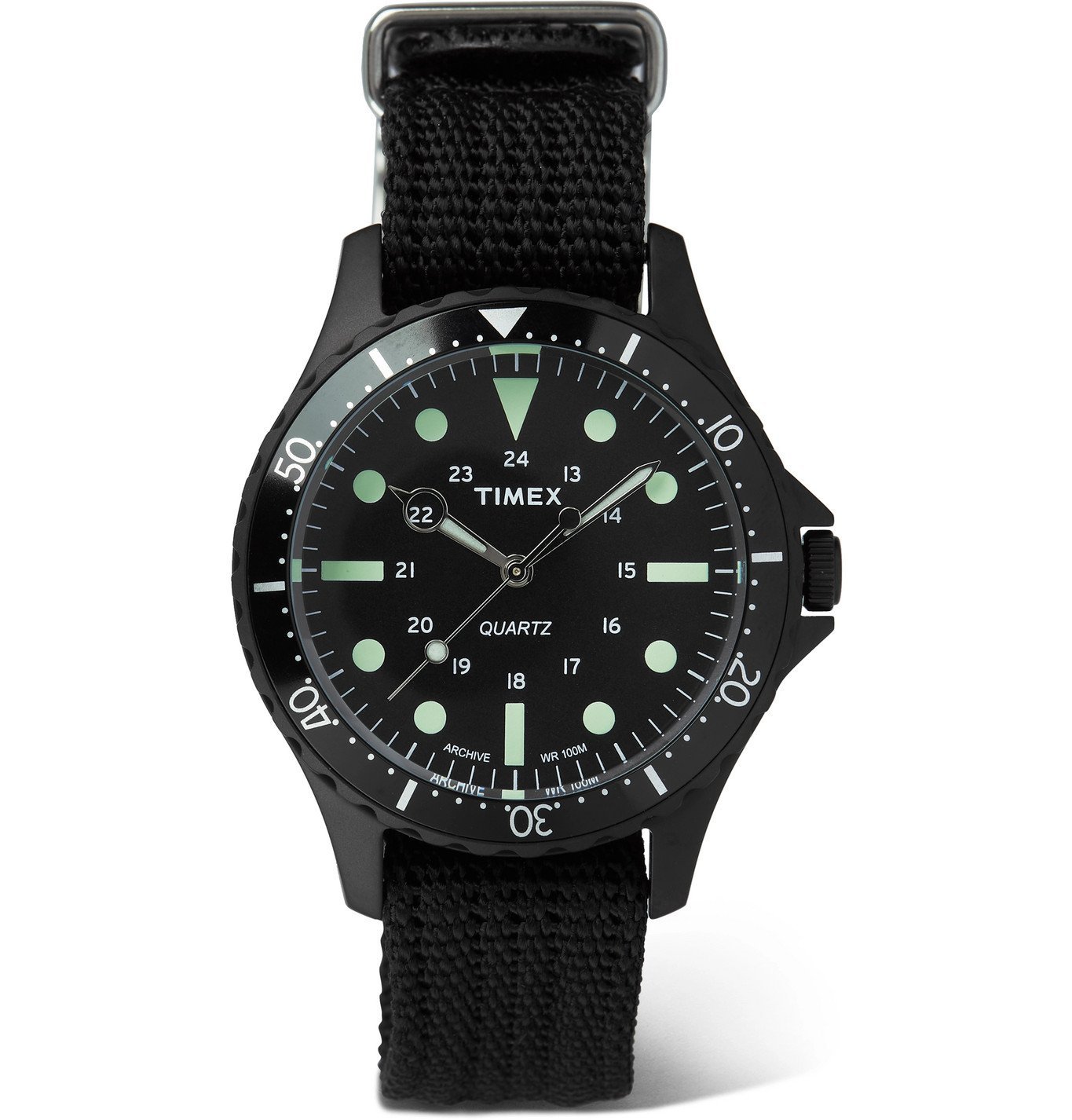Timex - Navi Harbor 38mm Stainless Steel and Nylon-Webbing Watch - Black  Timex
