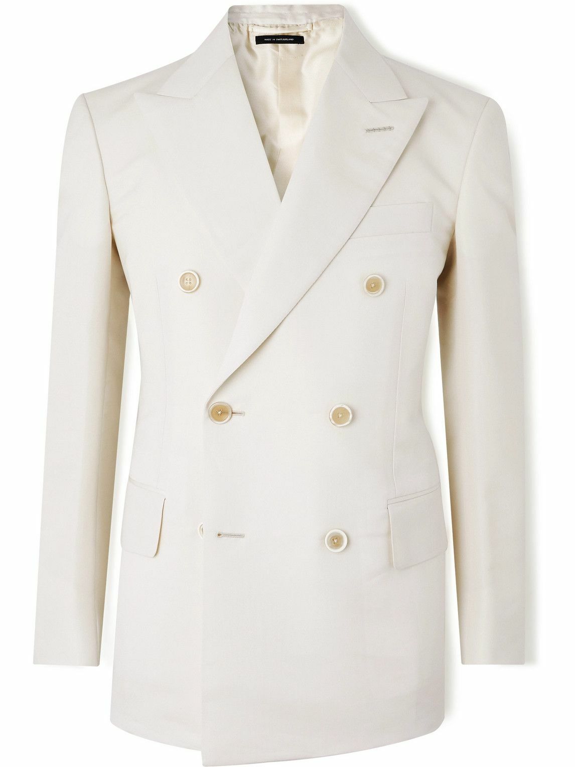 TOM FORD - Double-Breasted Cotton and Silk-Blend Suit Jacket - Neutrals ...