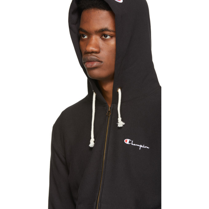 Champion reverse weave chain stitch script logo black mens hoodie Clearance
