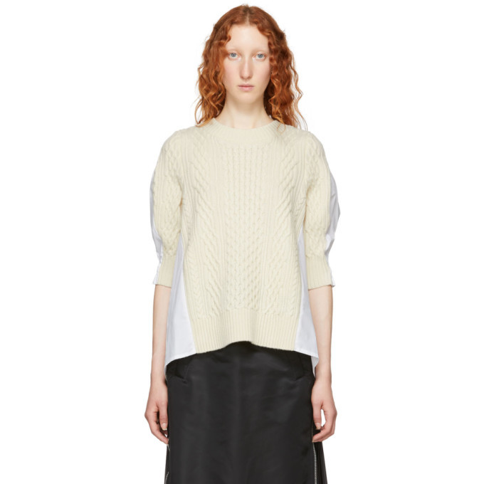 Sacai White Cotton Poplin Sweater Sacai