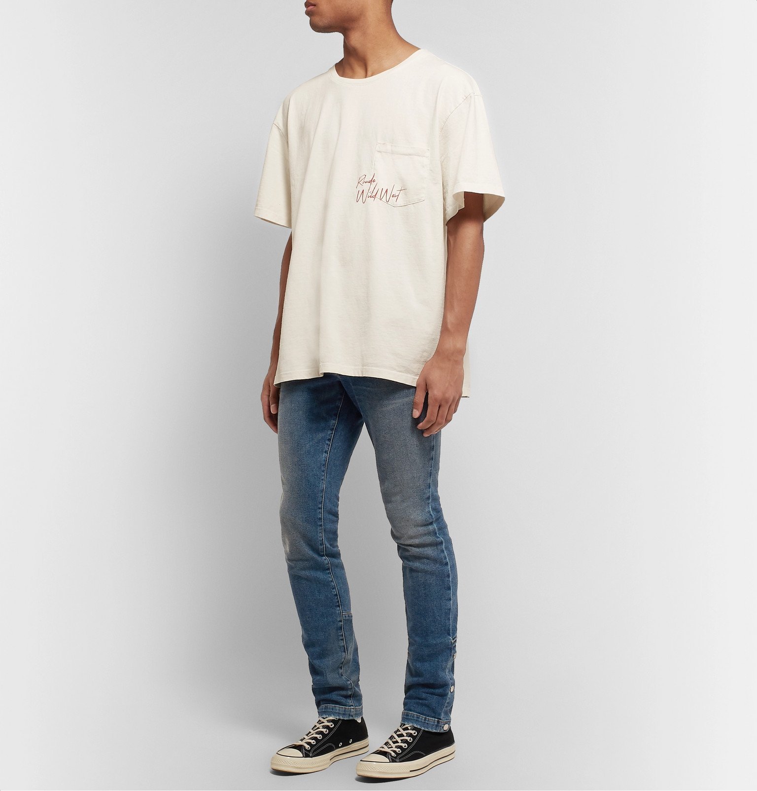 Skinny-Fit Snap-Detailed Denim Jeans 