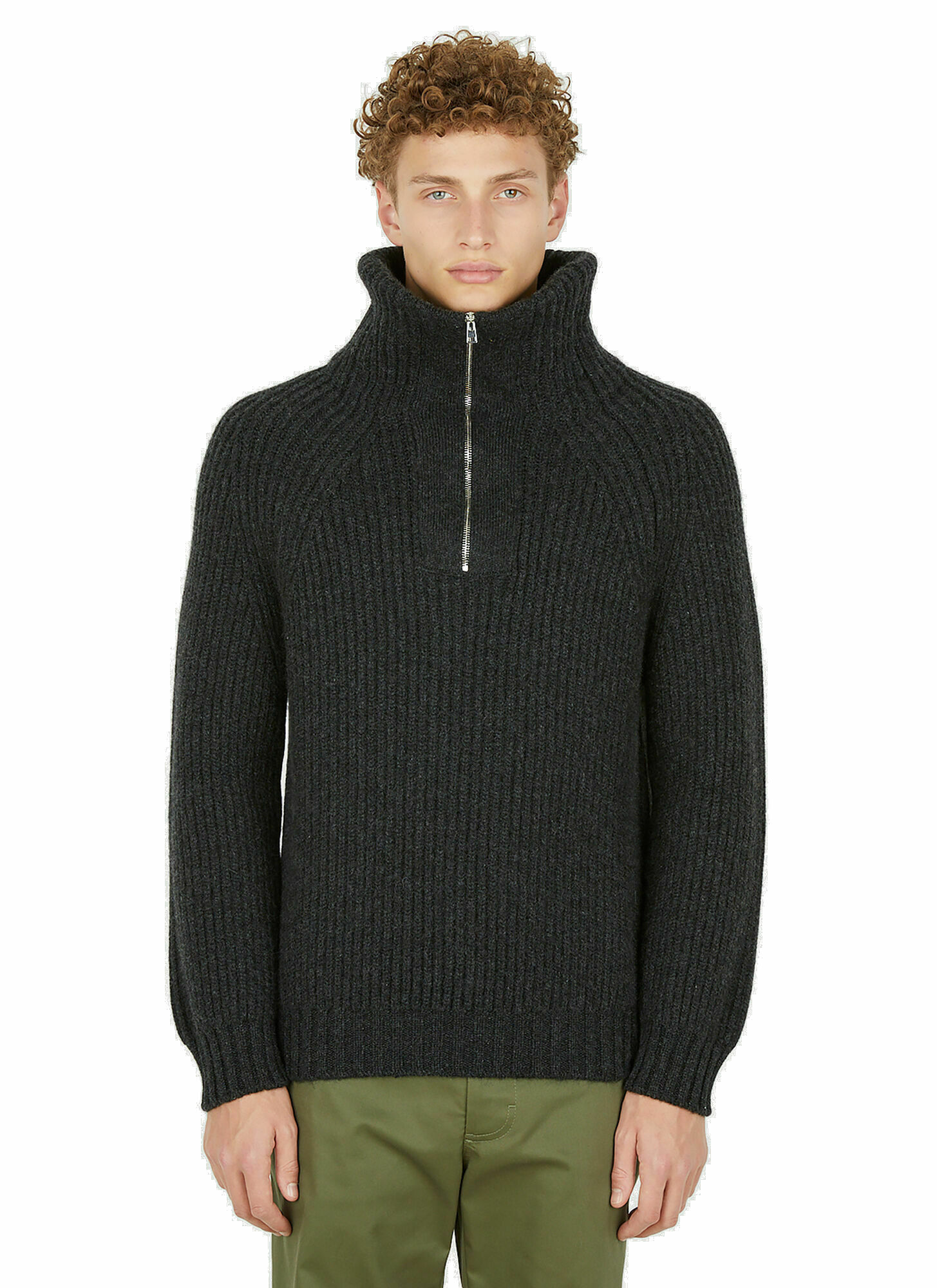 Michel Exaggerated Zip Sweater in Dark Grey Meta Campania Collective