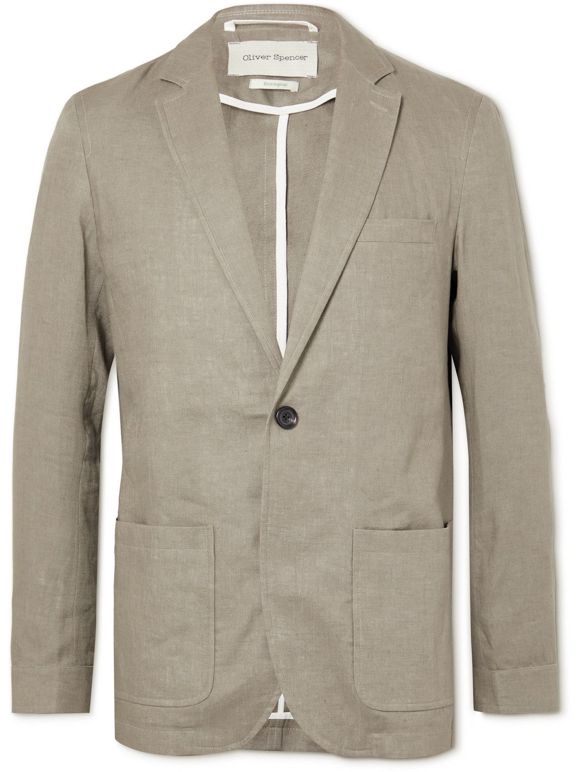 Photo: Oliver Spencer - Fairway Unstructured Linen Suit Jacket - Gray