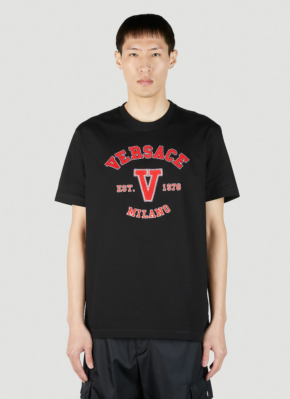 Versace - Varsity Logo Appliqué T-Shirt in Black Versace