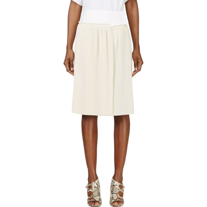Calvin Klein Collection Beige Spun Silk Micro Pleated Vives Wrap Skirt ...