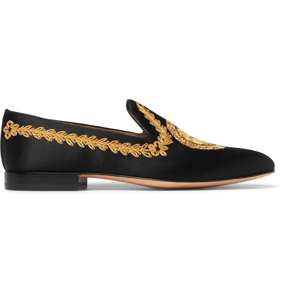 Versace - Embroidered Satin Loafers - Men - Black Versace