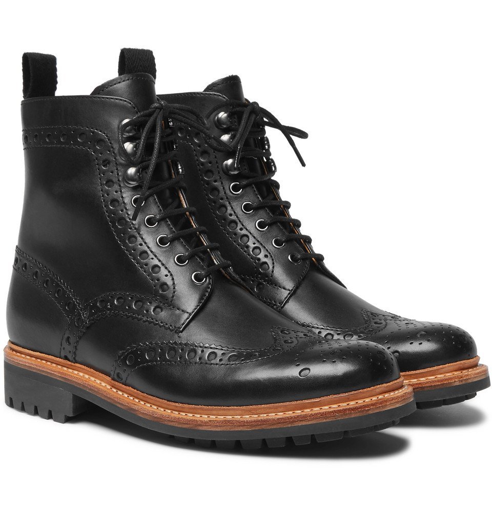 Grenson Fred Leather Brogue Boots Men Black Grenson
