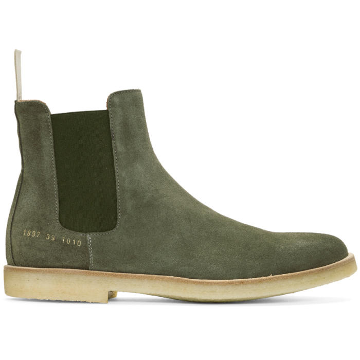 Common Projects Green Suede Chelsea Boots Common Projects