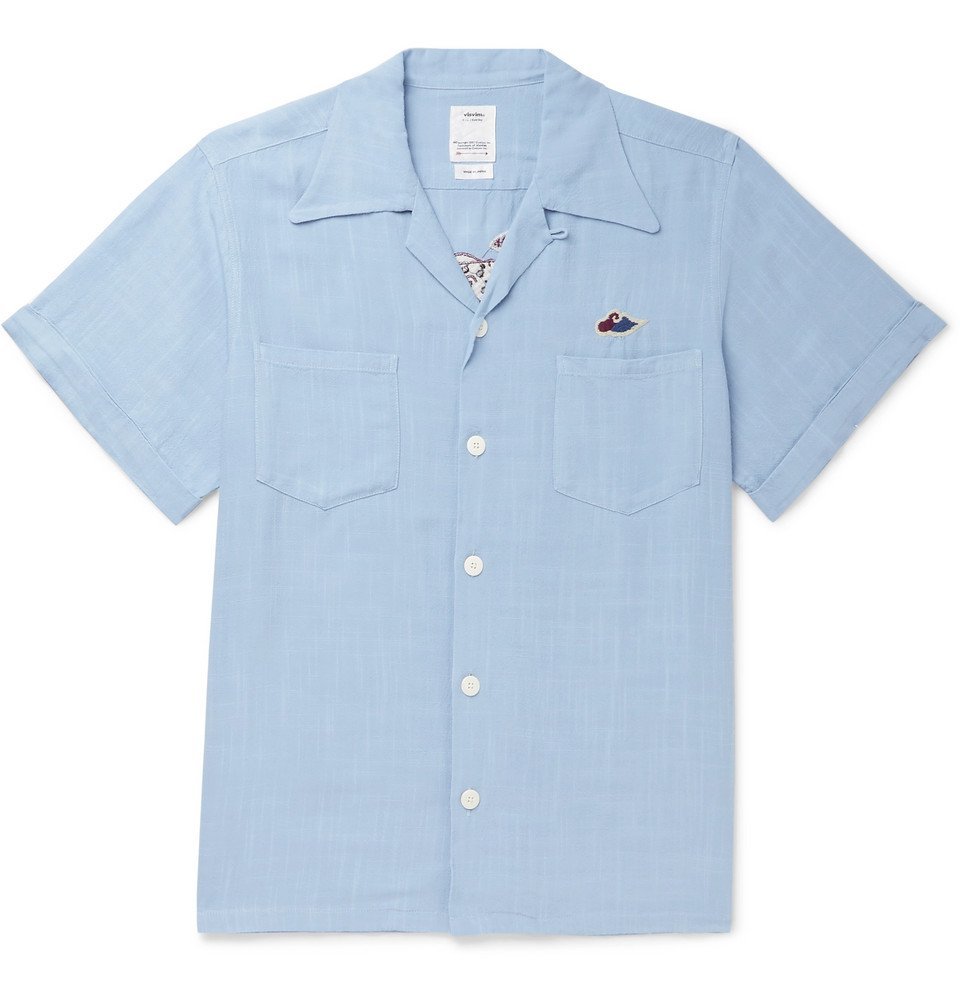 Camp-Collar Embroidered Voile Shirt 