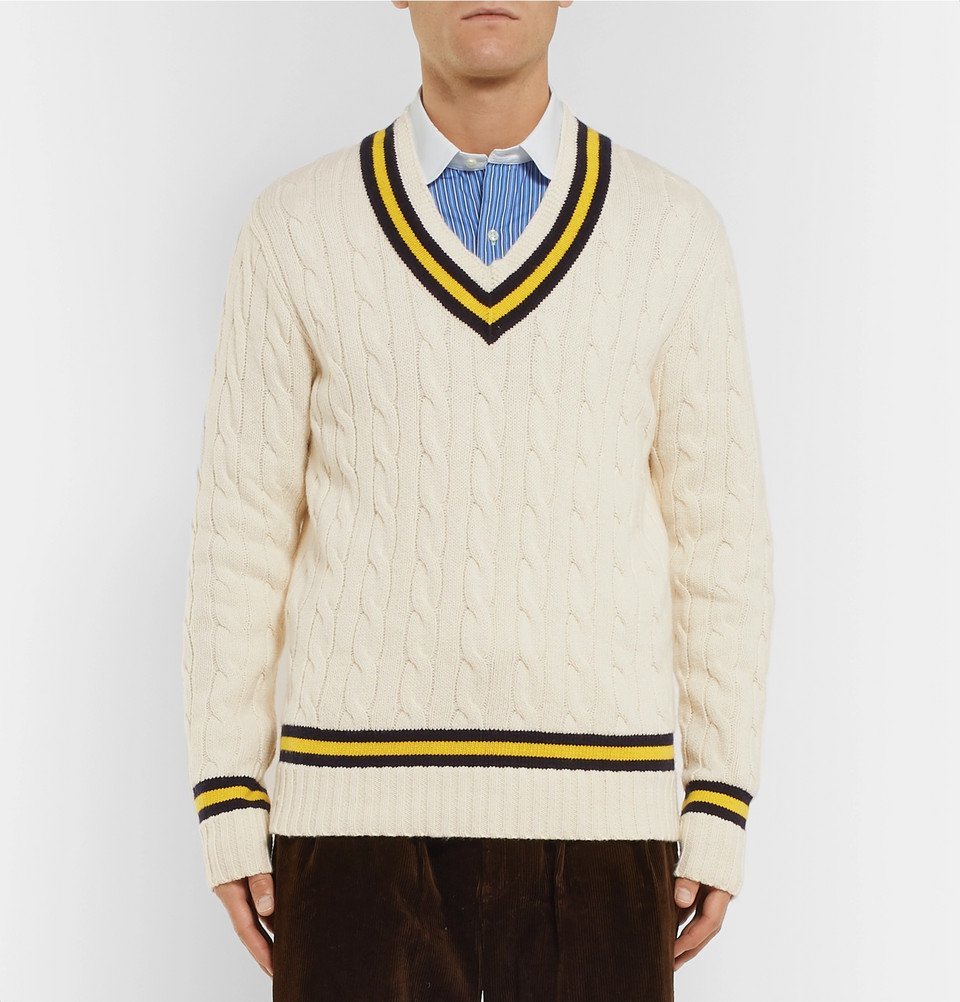 Polo Ralph Lauren - Striped Cable-Knit Cotton and Cashmere-Blend ...