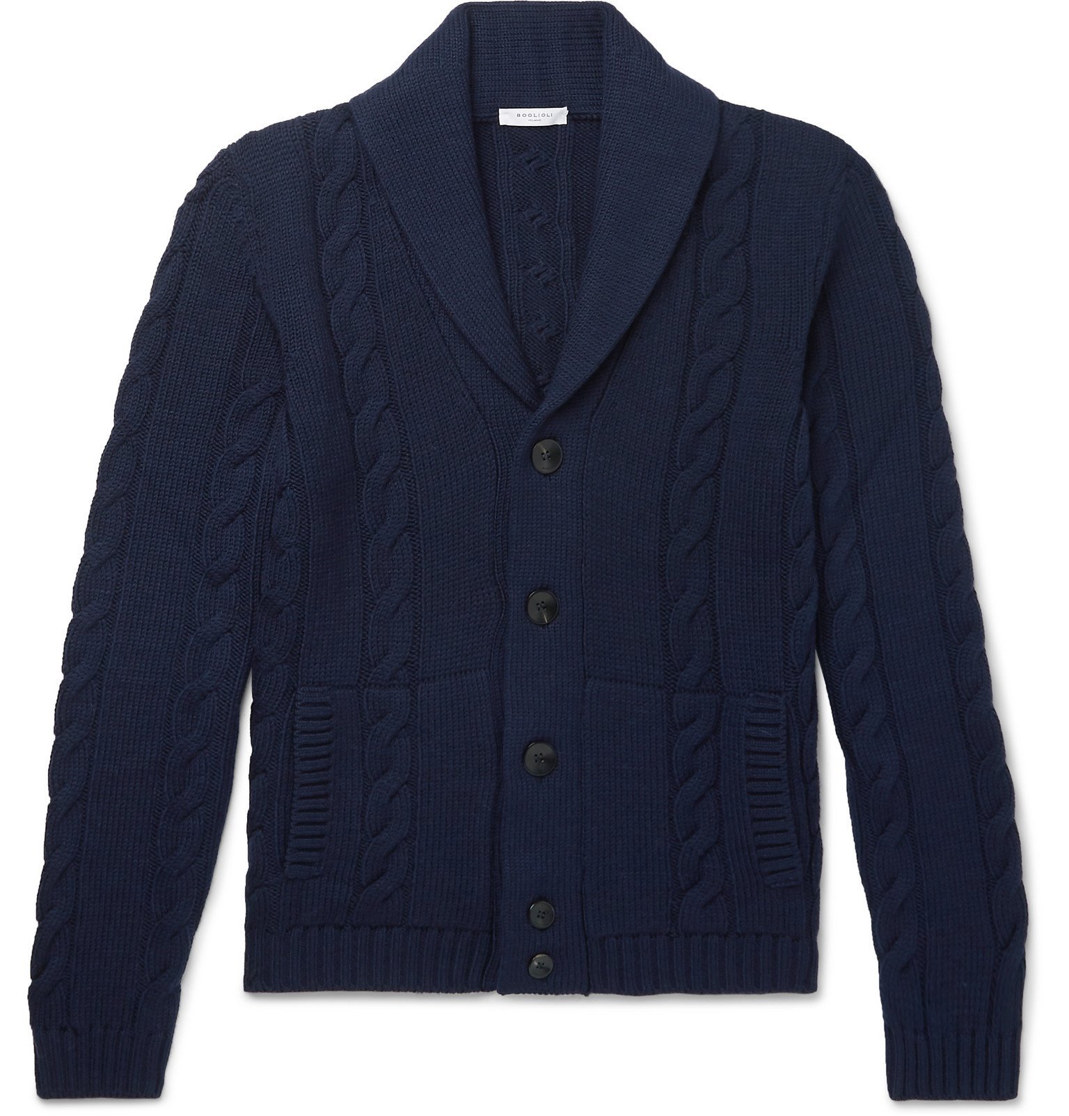 Boglioli - Shawl-Collar Cable-Knit Virgin Wool Cardigan - Blue Boglioli