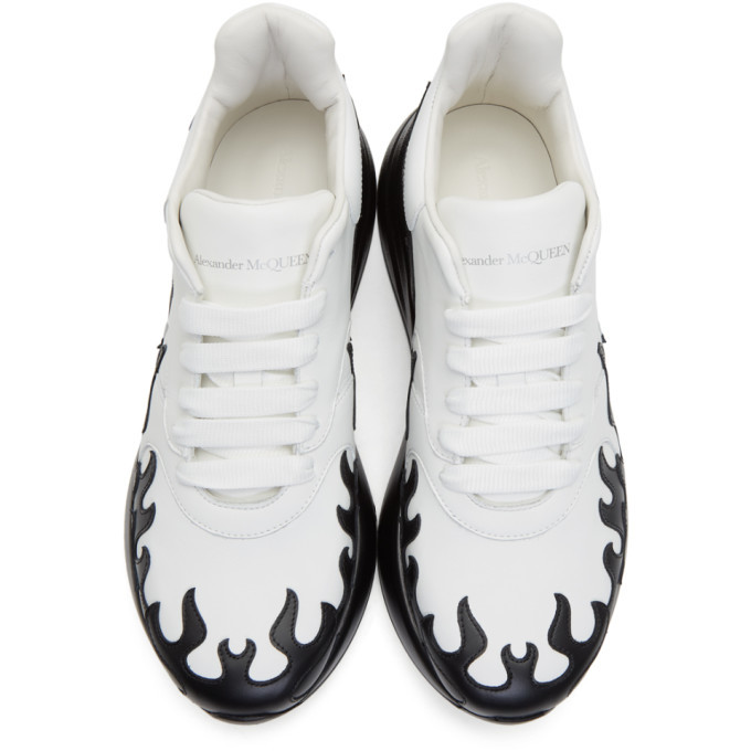 Alexander McQueen White and Black Flames Oversized Runner Sneakers