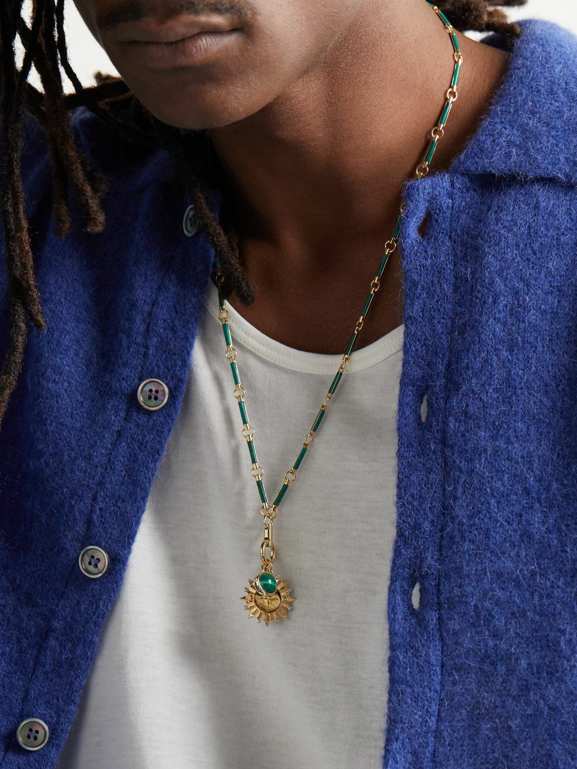 Compass Orb Foundrae - Internal Compass Orb Gold, Malachite and Diamond Pendant ...