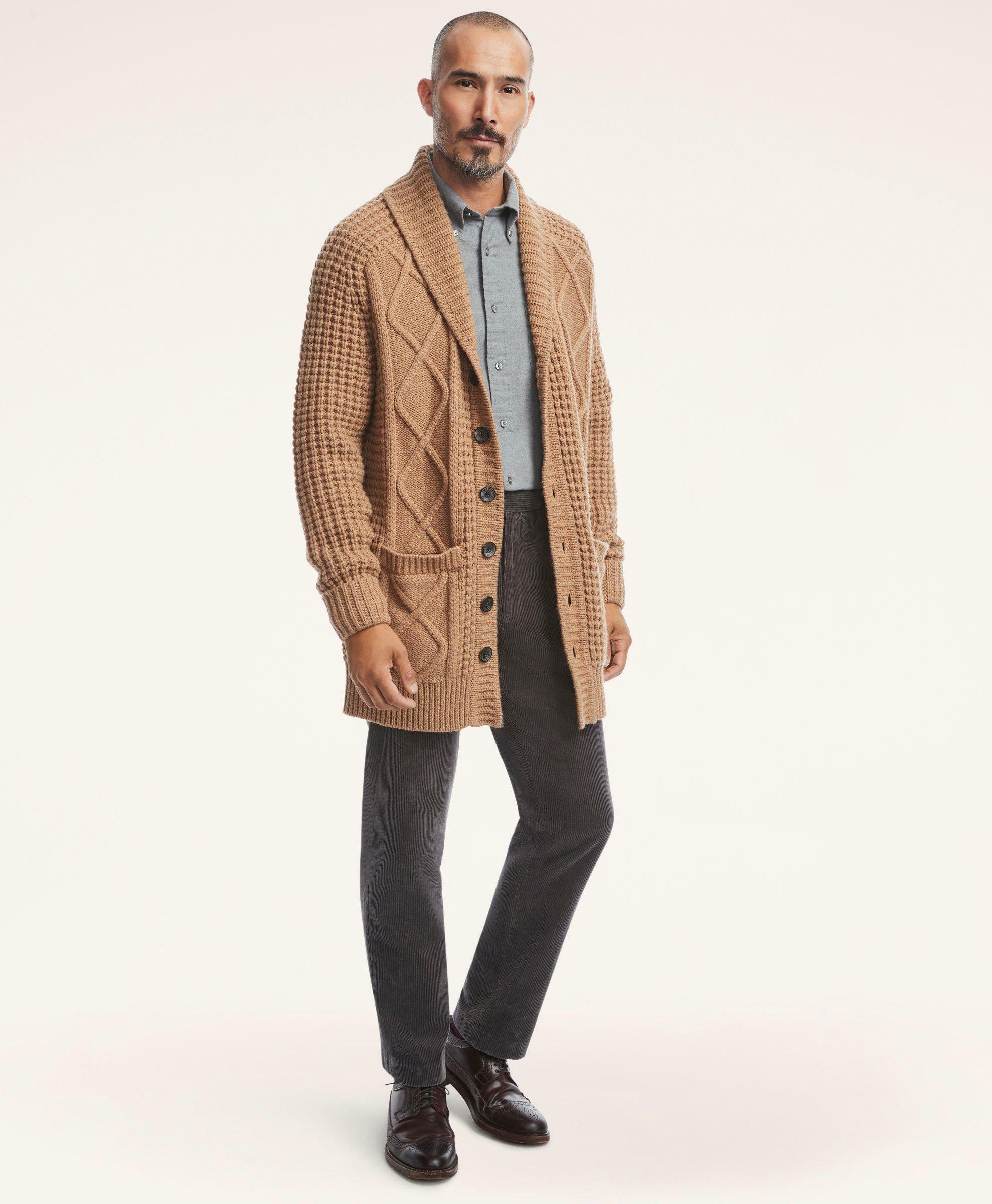 Photo: Brooks Brothers Men's Camel Hair Belted Shawl Cardigan | Brown