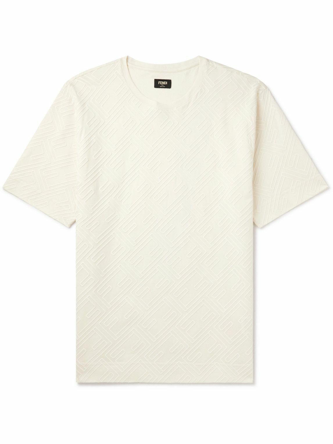 Photo: Fendi - Logo-Flocked Monogrammed Cotton-Jersey T-Shirt - Neutrals