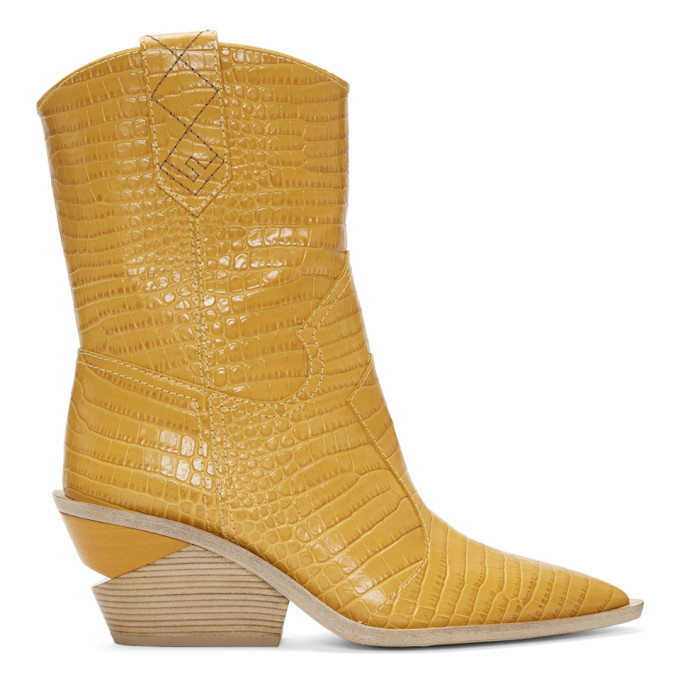 Fendi Yellow Croc Cowboy Boots Fendi