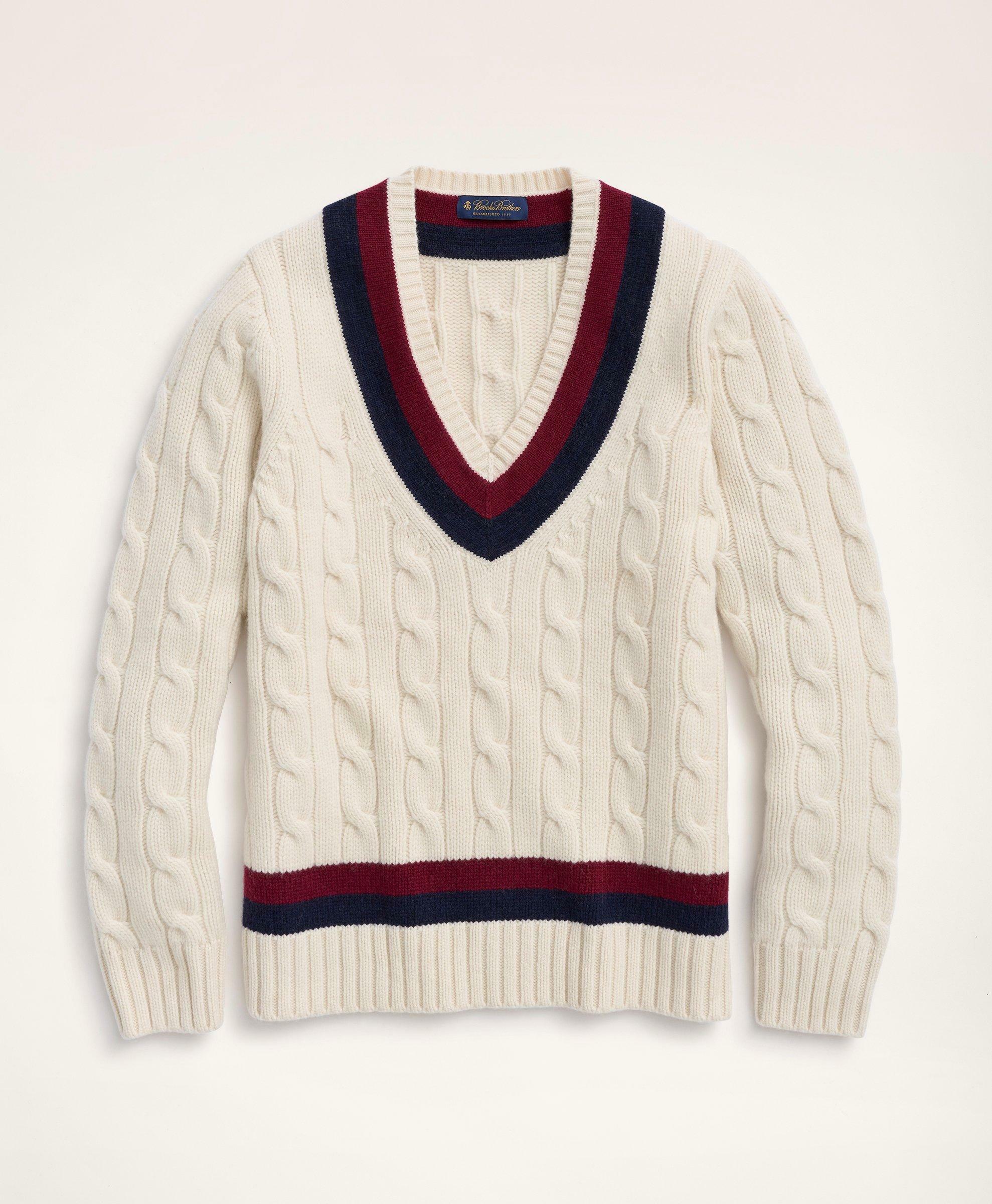 Brooks Brothers Men's Merino Wool Cashmere Tennis Sweater | Cream