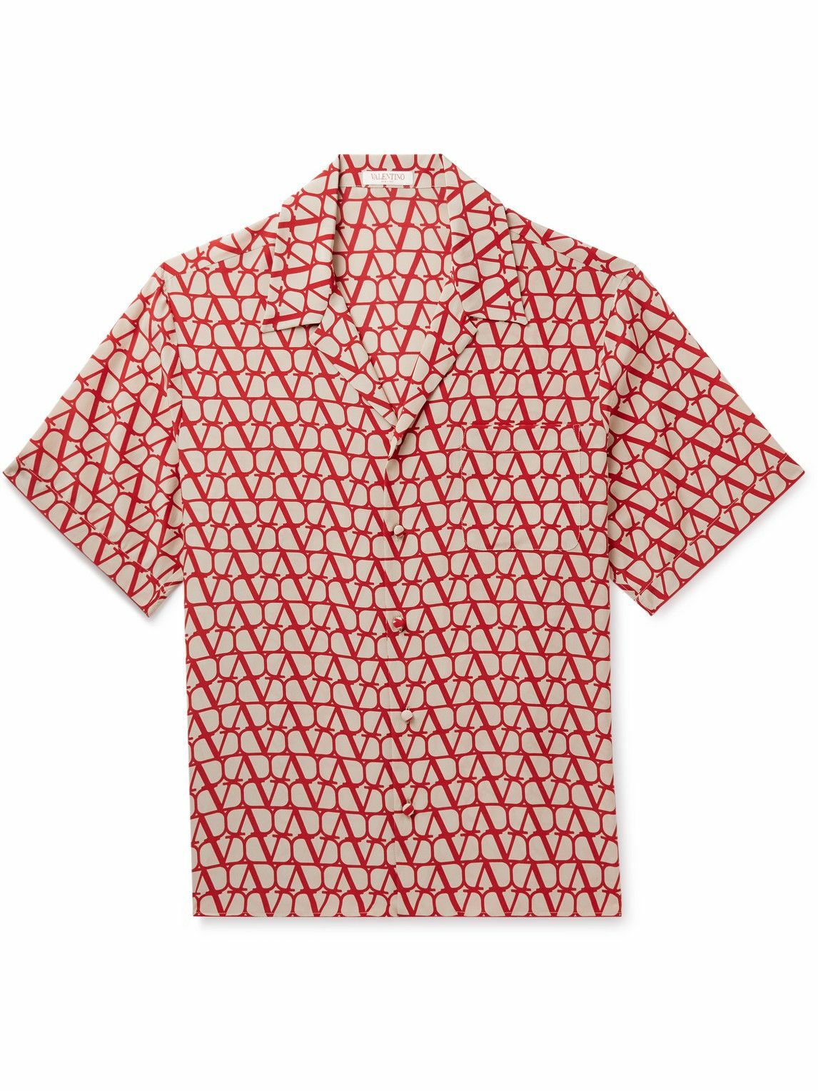 Photo: Valentino - Camp-Collar Logo-Print Silk Crepe de Chine Shirt - Red