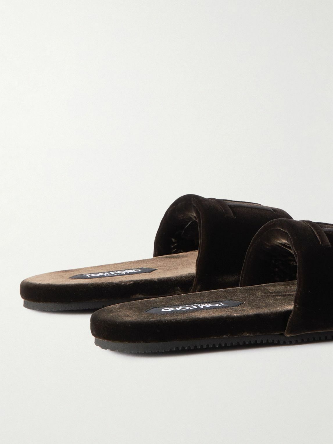 TOM FORD - Harrison Logo-Embroidered Velvet Slides - Brown TOM FORD