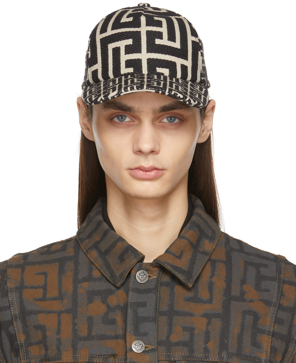 Balmain Beige & Black Monogram Cap Balmain