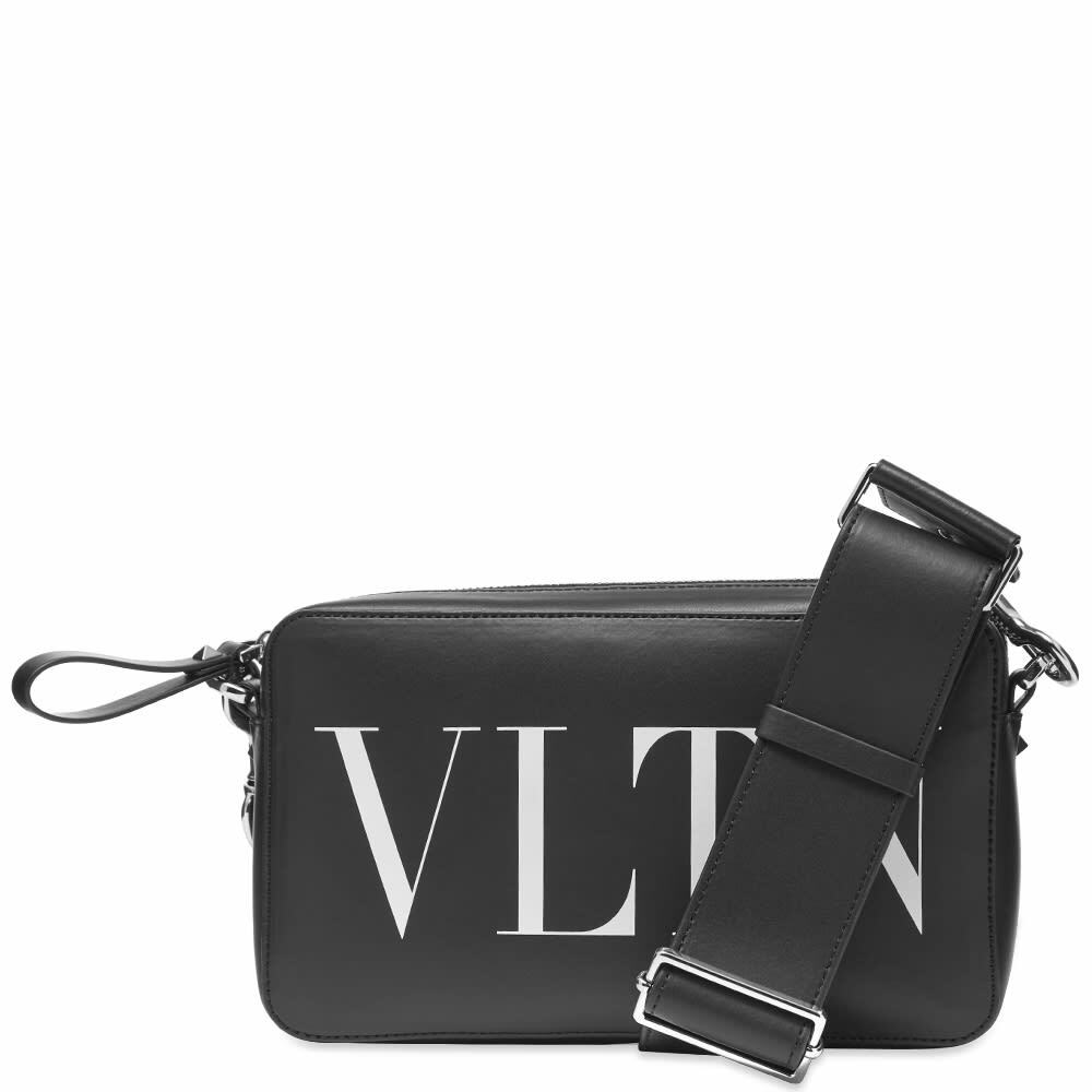 Valentino Men's VLTN Leather Cross Body Bag in Nero/Bianco Valentino