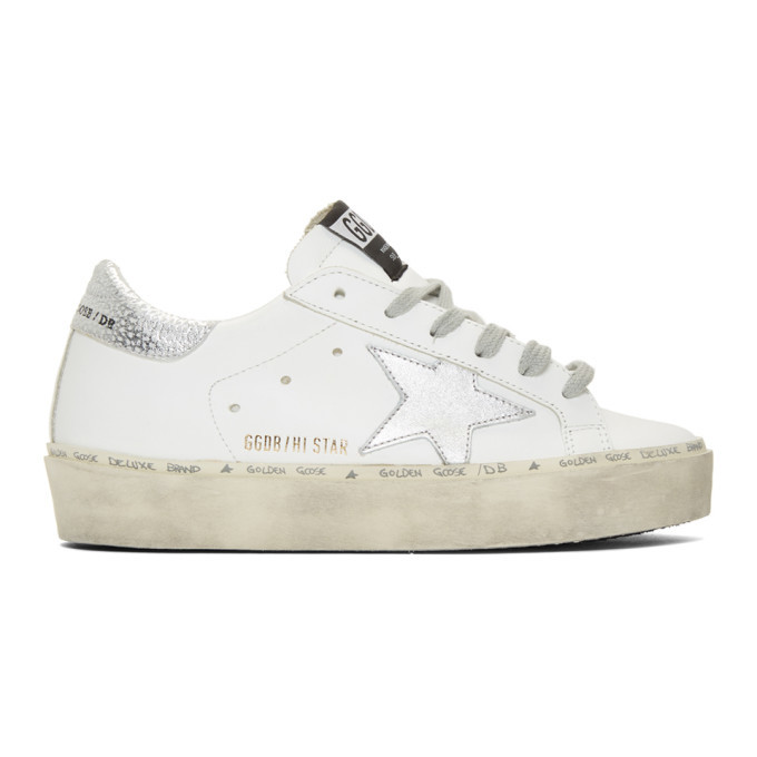 white and silver golden goose sneakers