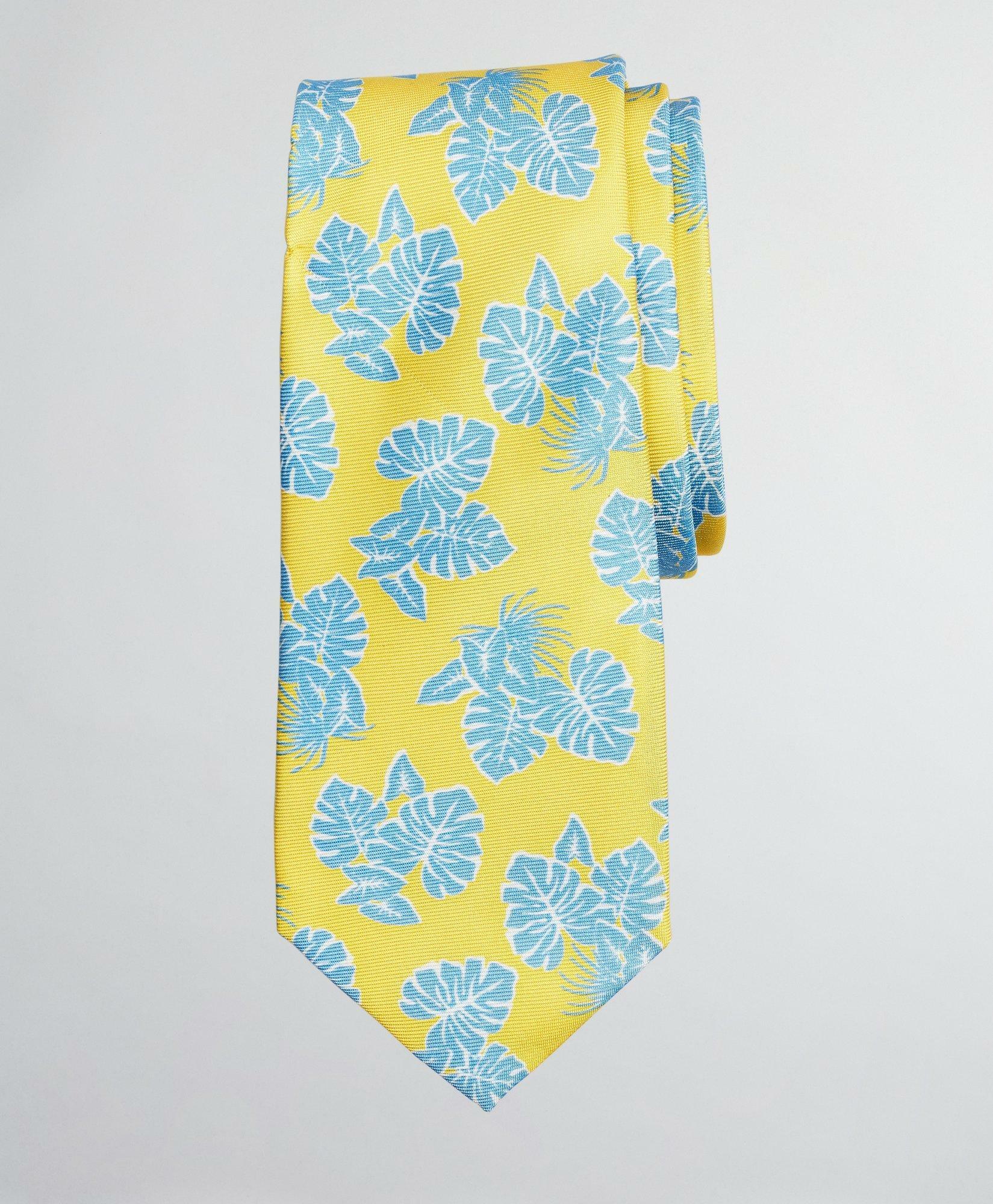 Brooks Brothers Boys Palm Leaf Print Tie | Yellow/Blue