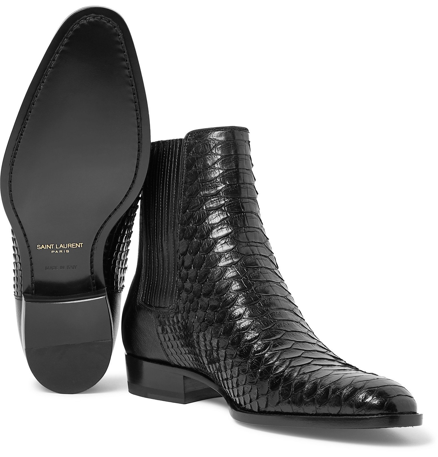 SAINT LAURENT - Wyatt Python and Leather Chelsea Boots - Black