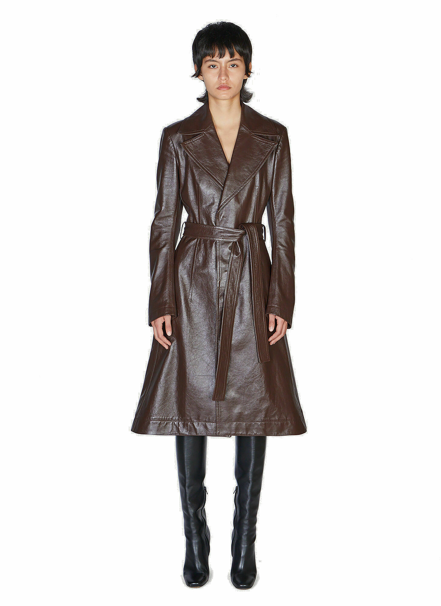 Photo: Belted Leather Coat in Brown