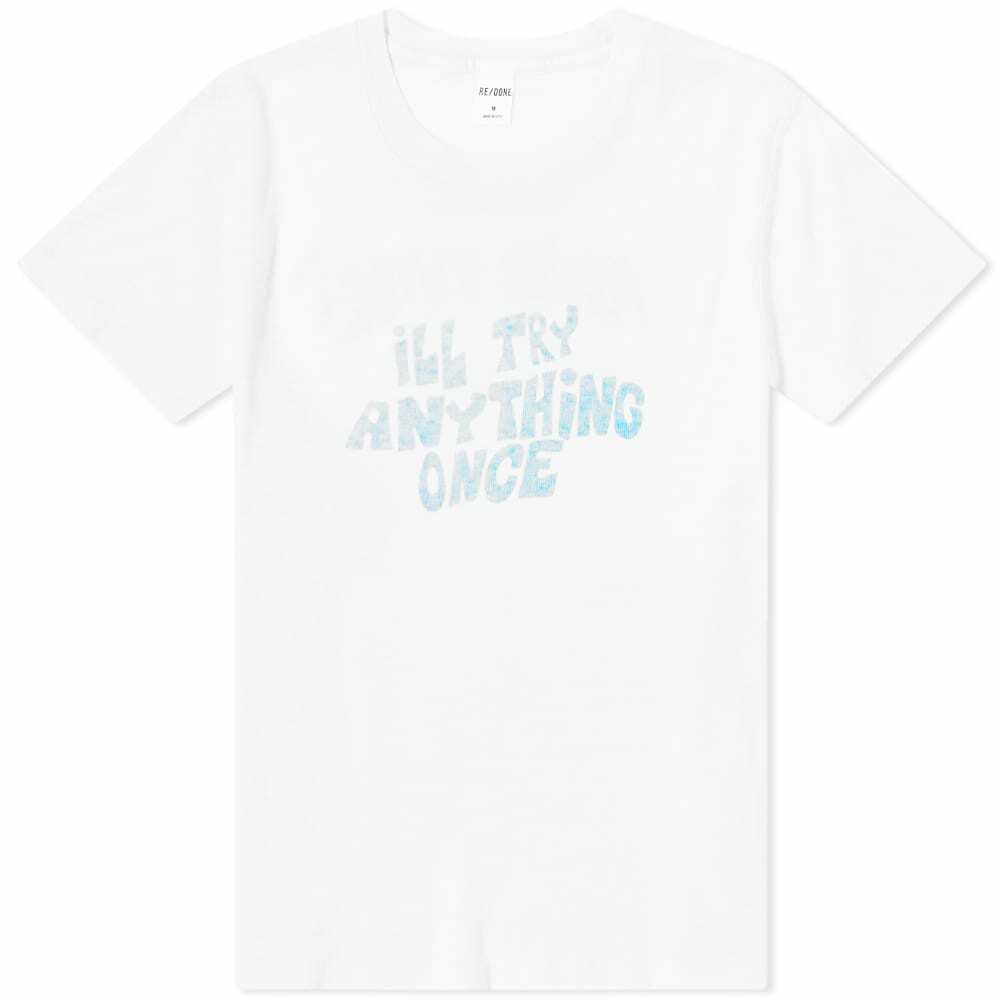 Re/done Women's I'll Try Anything Graphic T-Shirt in Vintage White Re/Done