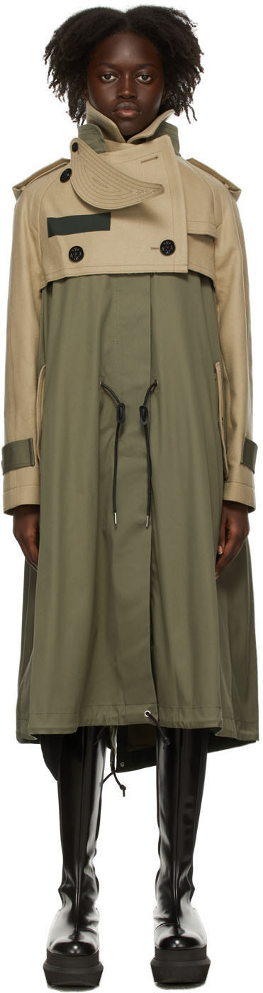 Sacai Khaki & Beige Wool Melton Coat Sacai