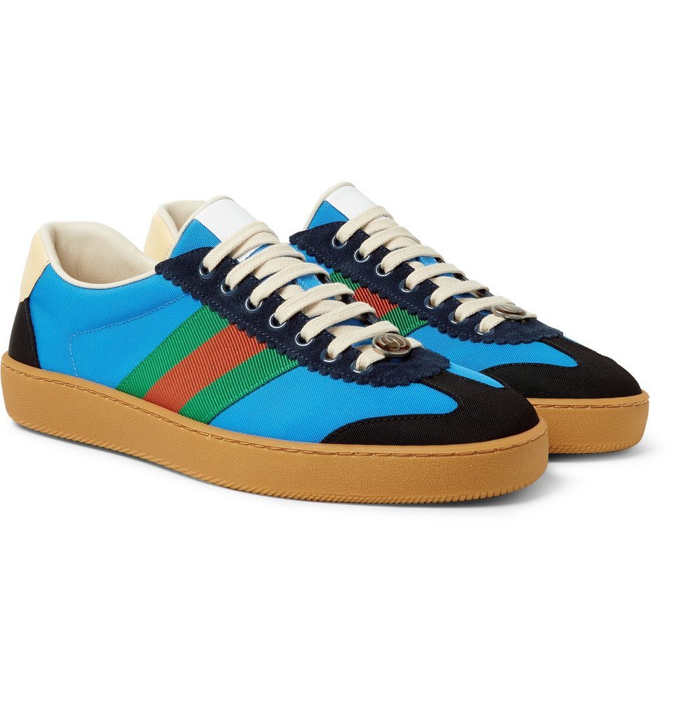 Gucci Jbg Webbing Suede And Leather Trimmed Nylon Sneakers Men Light Blue Gucci