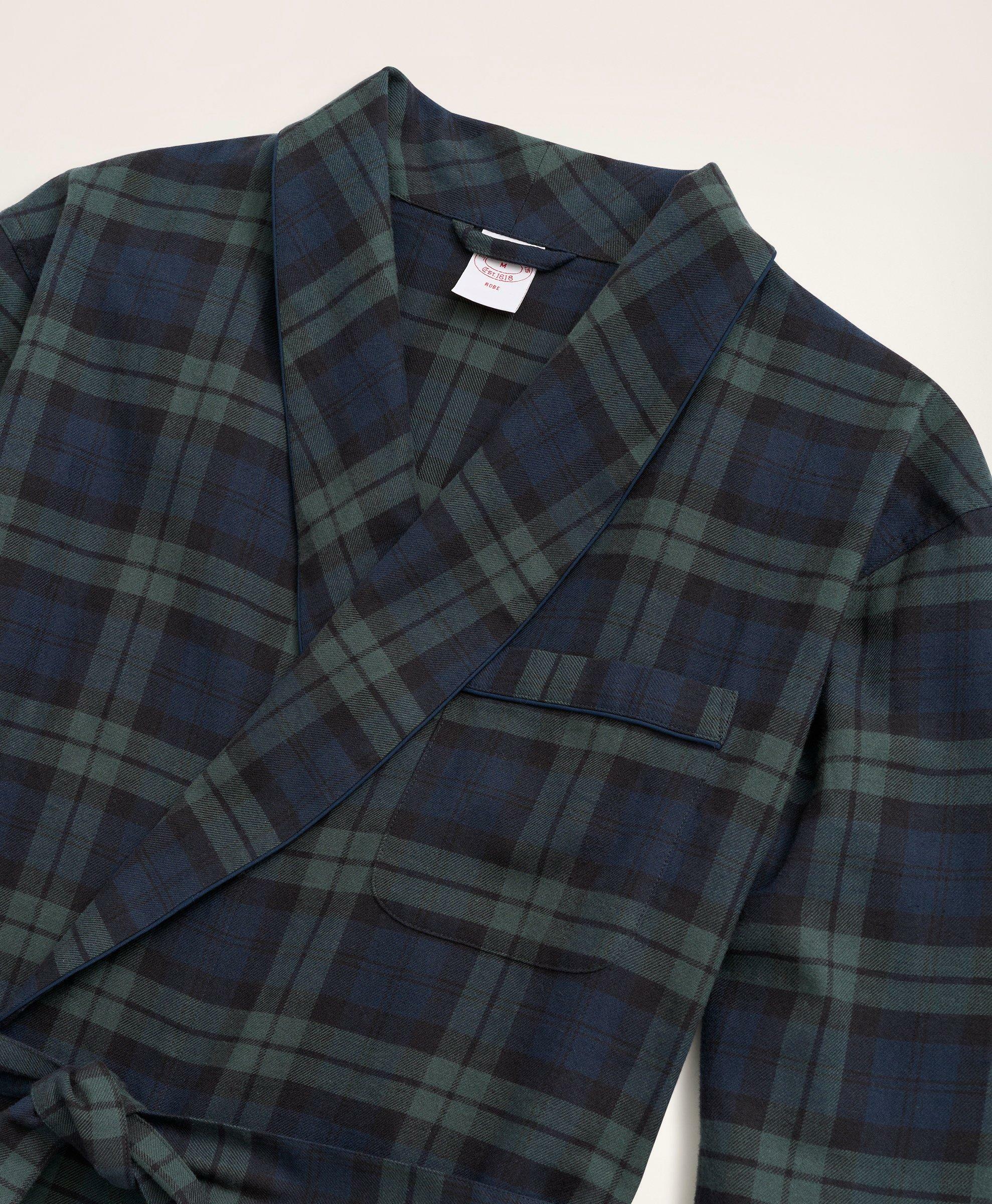 Brooks Brothers Men's Cotton Flannel Black Watch Robe | Navy/Green